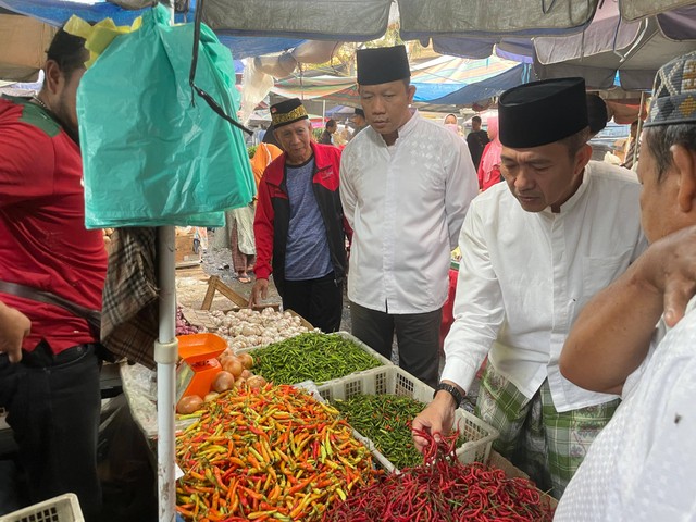 Pj Wali Kota Palembang, Ratu Dewa, saat meninjau pasar tradisional di Palembang. (ist)