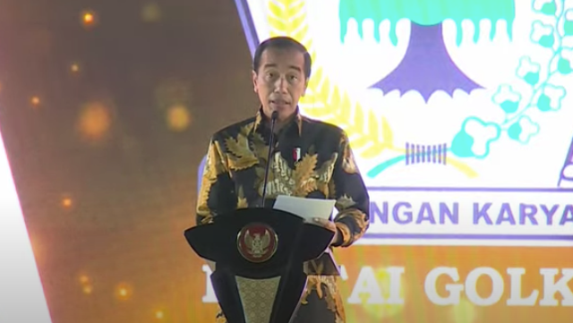 Presiden Jokowi di HUT Golkar. Foto: Tangkapan Layar You Tube Partai Golkar