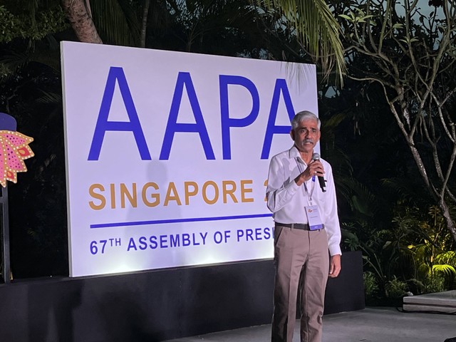 Direktur Jenderal Association of Asia Pacific Airlines (AAPA), Subhas Menon, saat welcoming dinner pertemuan AAPA di Singapura. Foto: Moh Fajri/kumparan