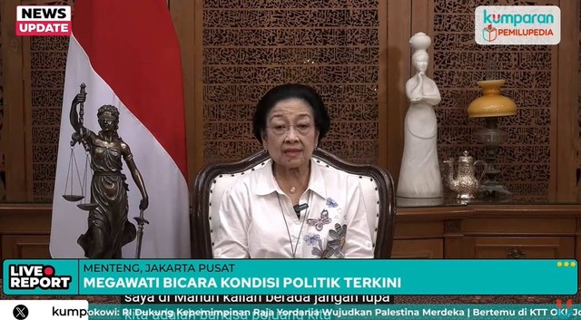 Pidato Megawati Soekarnoputri terkait kondisi politik terkini. Foto: kumparan