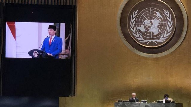 Presiden Jokowi dalam Sidang Majelis Umum PBB. (ANTARA FOTO/KEMENLU)