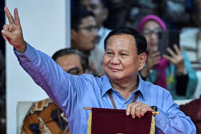 Calon presiden dan calon wakil presiden dari Koalisi Indonesia Maju Prabowo Subianto. Foto: Adek Berry/AFP