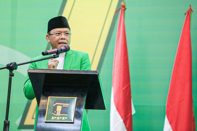 Plt Ketua Umum Partai Persatuan Pembangunan (PPP) Muhamad Mardiono saat memberi arahan di Musyawarah Kerja Wilayah (Mukerwil) I DPW PPP DKI Jakarta, di Jakarta, Minggu (19/11/2023). Foto: Dok. Istimewa