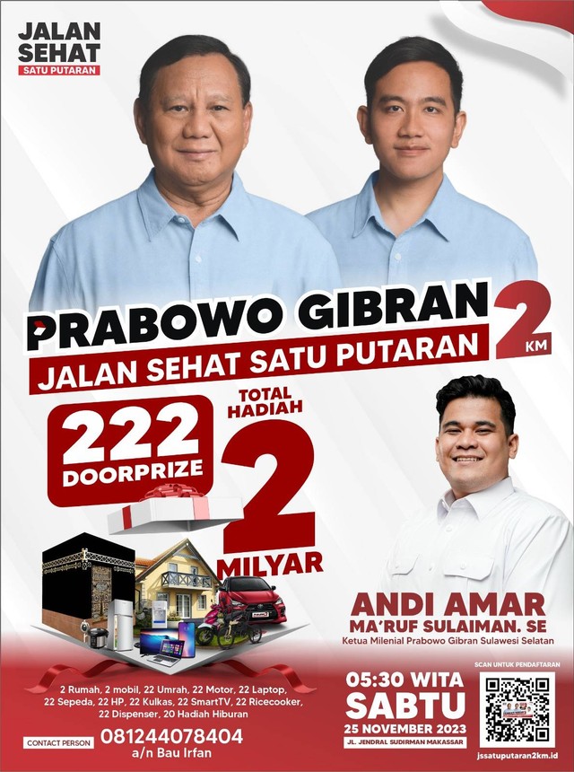 Jalan Santai Satu Putaran Prabowo Gibran di Makassar berhadiah rumah hingga mobil. Foto: Dok. Istimewa