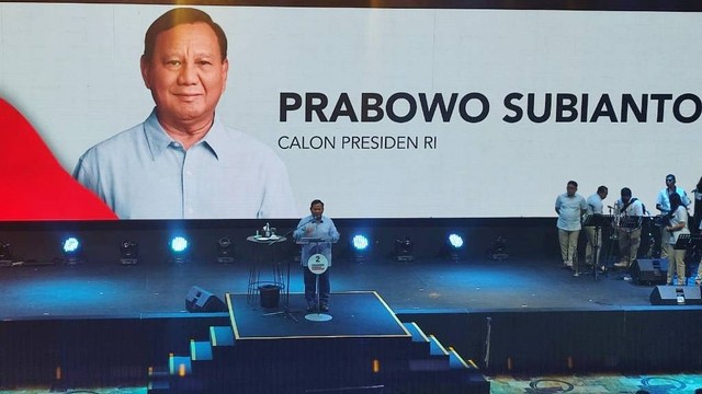 Calon Presiden dari Koalisi Indonesia Maju, Prabowo Subianto, saat menyampaikan kata sambutan dalam Konsolidasi TKD Jabar. Foto: Rachmadi Rasyad/kumparan