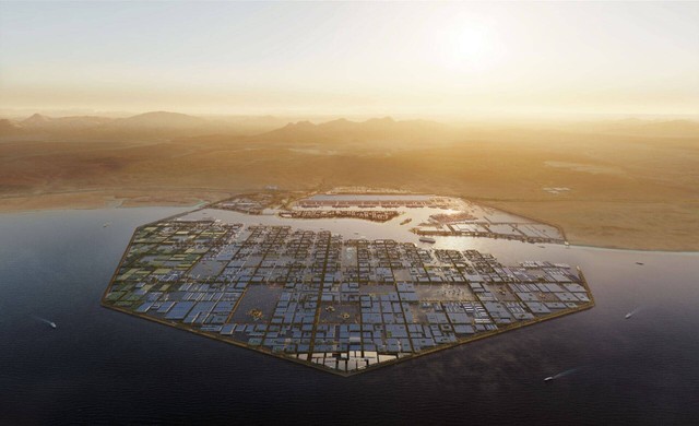 Progres pembangunan kota baru Oxagon, bagian dari Kota NEOM yang dibangun Pemerintah Arab Saudi. Foto: neom.com
