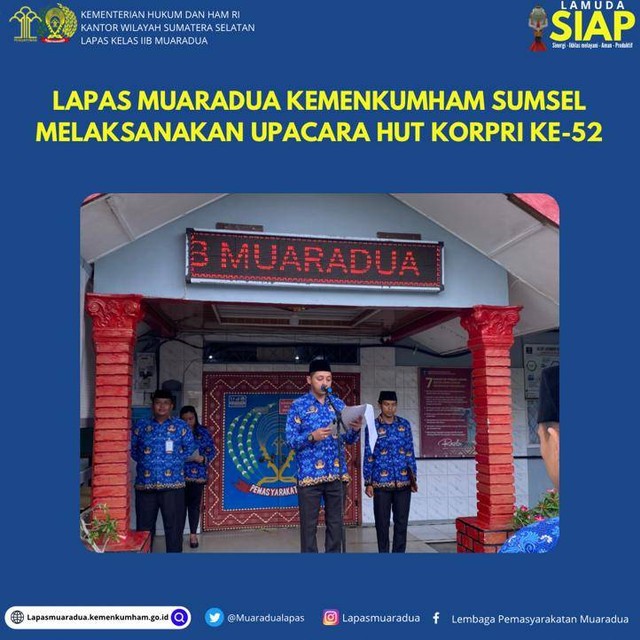 Pegawai Lapas Muaradua Melaksanakan Upacara Peringatan HUT KORPRI Ke-52