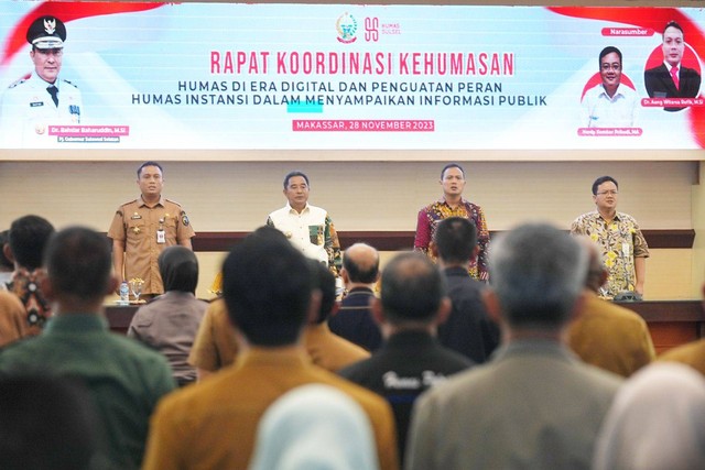 Dinas Komunikasi Informatika Statistik dan Persandian Provinsi Sulawesi Selatan (Sulsel) melaksanakan Rapat Koordinasi Kehumasan, di Ruang Rapat Pimpinan Kantor Gubernur Sulsel, Selasa (28/11). Foto: Dok. Pemprov Sulsel