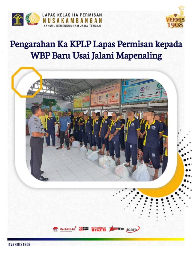 Pengarahan Ka KPLP Lapas Permisan kepada WBP Baru Usai Jalani Mapenaling