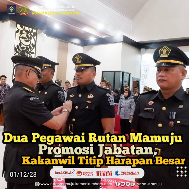 Dua Pegawai Rutan Mamuju Promosi Jabatan, Kakanwil  Titip Harapan Besar