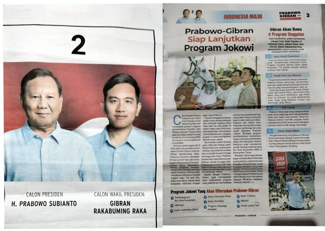 Tabloid kampanye Prabowo-Gibran yang diterima oleh salah seorang warga Sidomoyo, Godean, Sleman. Foto: Dok. Istimewa