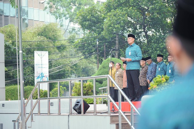 Direktur Utama BPJS Ketenagakerjaan Anggoro Eko Cahyo dalam perayaan HUT ke-46 BPJS Ketenagakerjaan dengan tema Tegakkan Komitmen Sejahterakan Pekerja. Foto: BPJS Ketenagakerjaan