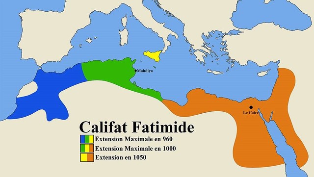 Ilustrasi persebaran wilayah Daulah Fatimiyah. Foto: Wikimedia Commons