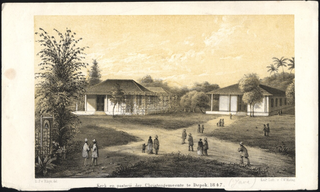 Litograf permukiman Kristen di Depok tahun 1847 oleh C.W. Mieling (Sumber: Nationaal Museum van Wereldculturen/Collectie No. 7082-S-4242g).