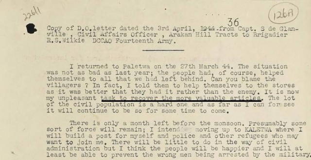 Laporan administrasi sipil Arakan, Februari 1943-Agustus 1944. Foto: National Archives, Kew Gardens, UK, WO 203/309
