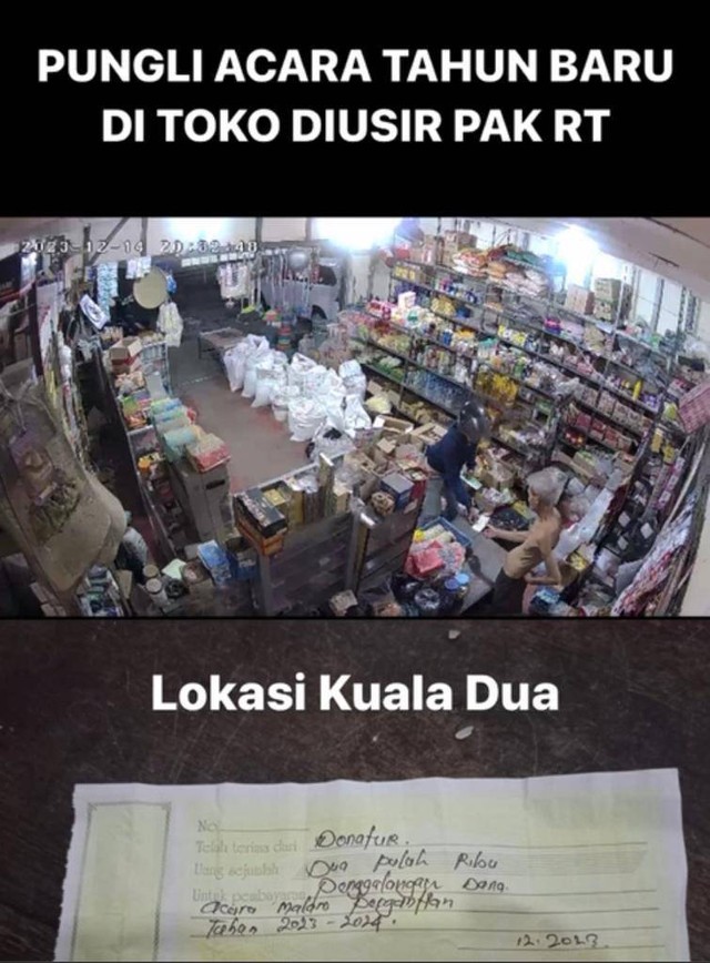 Viral vidio keberanian Pak RT di Desa Kuala Dua yang mengusir peminta sumbangan ilegal di toko warga. Foto: Dok. Hi!Pontianak