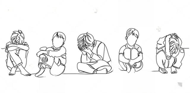 Gambar: Akibat Trauma Masa Lhttps://www.shutterstock.com/image-vector/continuous-line-art-sad-depressed-child-2220650965)alu (Sumber:
