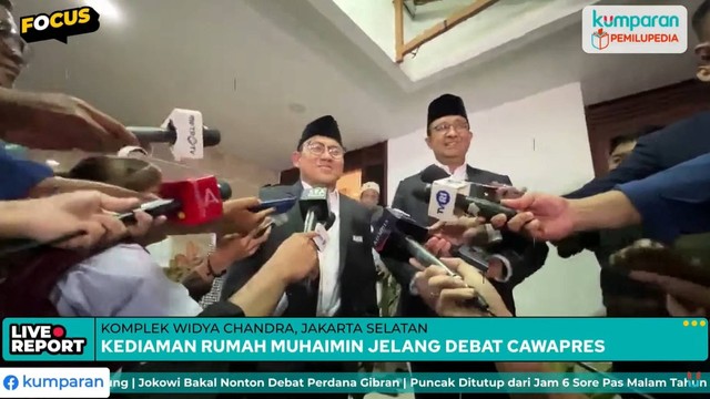 Paslon nomor urut 01 Anies Baswedan-Muhaimin Iskandar di kediaman Cak Imin, di Kompleks Widya Chandra, jelang debat Cawapres, Jumat (22/12/2023). Foto: kumparan