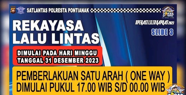 Malam Tahun Baru di Pontianak, Jalan Tanjungpura-Gajah Mada Jadi Satu Arah