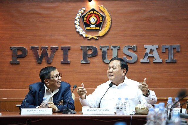 Capres 02 Prabowo Subianto hadir sebagai pembicara dalam Dialog Pers dengan Capres yang diselenggarakan Persatuan Wartawan Indonesia (PWI), Kamis (4/1/2024). Foto: Dok. Istimewa