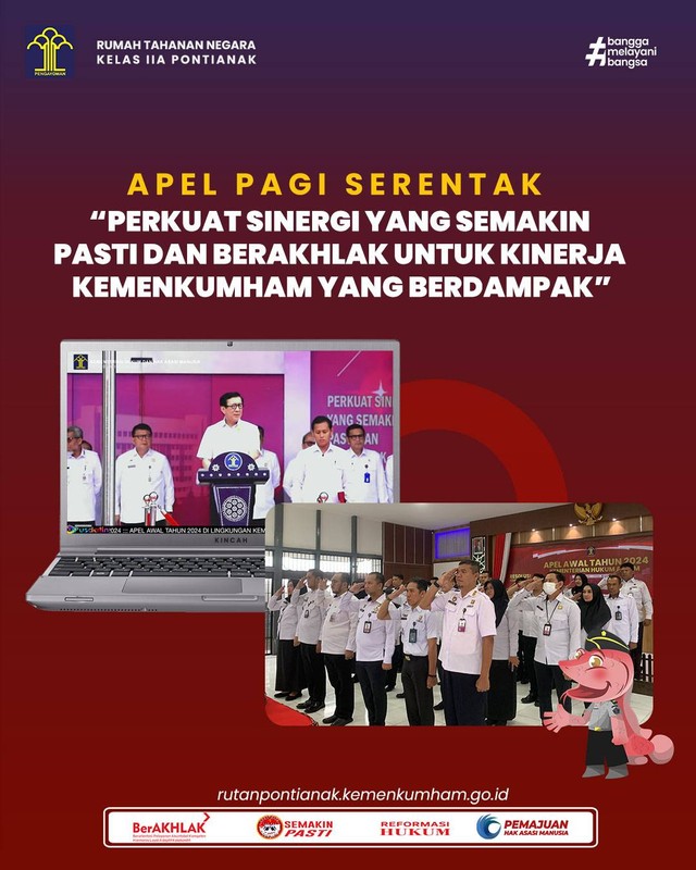 Apel Pagi Serentak, Rutan Pontianak Siap Wujudkan Resolusi Kemenkumham 2024