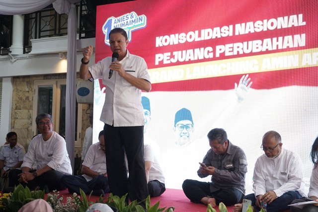 Kapten Timnas AMIN, Muhammad Syaugi dalam Konsolidasi Nasional Pejuang Perubahan dan Grand Launching AMIN APP di Jakarta, Sabtu (6/1). Foto: Dok. Istimewa