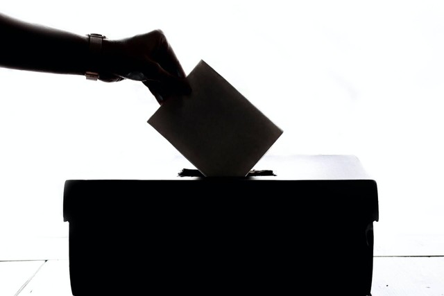 Source: Unplash (A person casting a vote into a box)