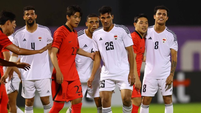 Pertandingan uji coba antara Timnas Irak vs Korea Selatan (Korsel) di New York University Stadium, Sabtu (6/1/2024) malam WIB. Foto: Iraq FA