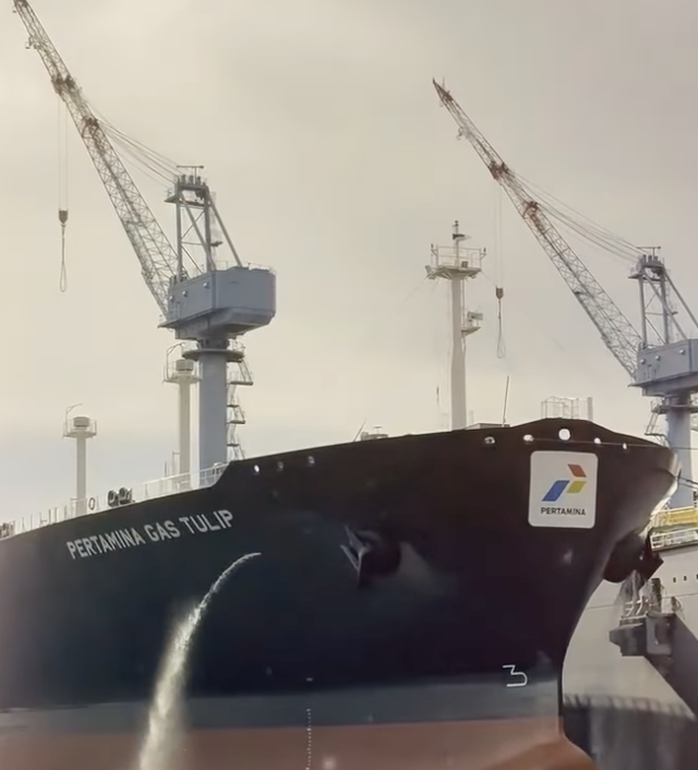 Kapal tanker VLGC Pertamina Gas Tulip yang diluncurkan PT Pertamina International Shipping (PIS) di Mokpo, Korea Selatan, Selasa (9/1/2024). Foto: Instagram @pertaminainternationalshipping