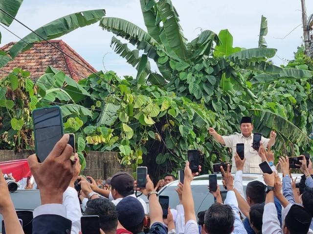 Prabowo di sambut pendukungnya di Palembang, Foto : Istimewa