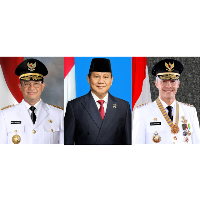 Foto ketiga calon presiden tahun 2024. Photo by Wikipedia (Anies dan Ganjar) dan Kementrian Pertahanan (Prabowo)