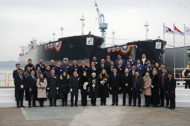 PT Pertamina International Shipping (PIS) meluncurkan dua kapal tanker ukuran besar/Very Large Gas Carrier (VLGC) Pertamina Gas Tulip dan Pertamina Gas Bergenia di Mokpo, Korea Selatan, Selasa (9/1/2024). Foto: PIS