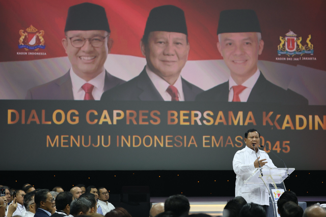 Capres nomor urut 2 Prabowo Subianto hadiri Dialog Capres bersama Kadin: Menuju Indonesia Emas 2045 di Djakarta Theater, Jakarta Pusat, Jumat (12/1/2024). Foto: Dok. Istimewa