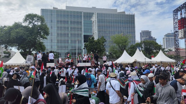 Ilustrasi Aksi bela Palestina di depan Kedutaan Besar Amerika Serikat, Jakarta Pusat. Foto: Jonathan Devin/kumparan