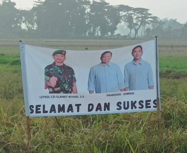 Gambar Dandim 0726/Sukoharjo Letkol Czi Slamet Riyadi yang dicatut mengucapkan selamat dan sukses untuk paslon 02, Prabowo Subianto-Gibran Rakabuming Raka. Foto: Dok. Istimewa