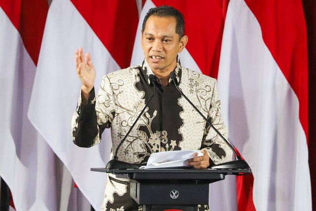 Wakil Ketua KPK Nurul Ghufron menyampaikan sambutan pada acara Paku Integritas KPK di Gedung KPK, Jakarta, Rabu (17/1/2024). Foto: Iqbal Firdaus/kumparan