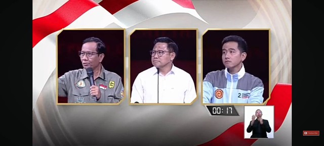 Tangkapan layar Youtube KPU RI yang menayangkan debat cawapres, Minggu (21/1) malam.