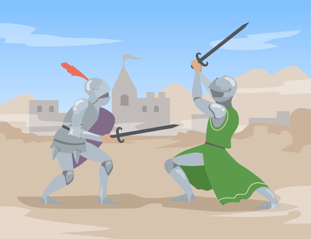 (Ilustrasi: Pertarungan antara dua manusia. Foto: https://www.freepik.com/free-vector/knights-duel-with-swords-ancient-city-brave-medieval-solders-men-people-heavy-steel-armor-fighting_13683526.htm#page=3&query=fight%20in%20madura&position=12&from_view=search&track=ais&uuid=501ccee6-6ab8-44d8-a9f9-668297179dfd)