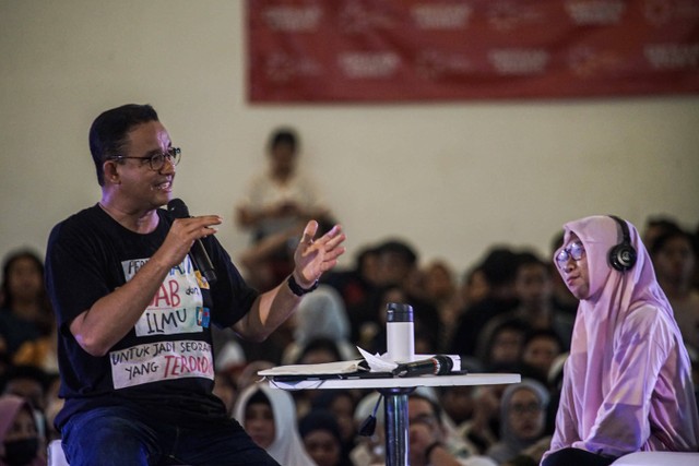 Capres nomor urut 01 Anies Baswedan dalam Desak Anies di Rocket Convention Hall, Yogyakarta, Selasa (23/1/2024). Foto: Dok. Istimewa
