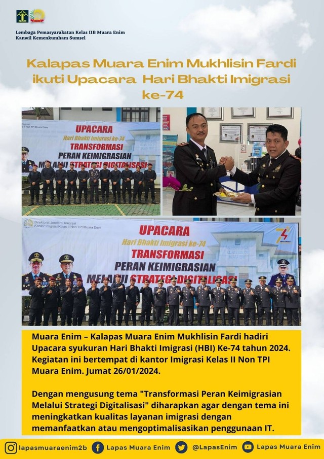 Kalapas Muara Enim Mukhlisin Fardi Ikuti Upacara Hari Bhakti Imigrasi ...