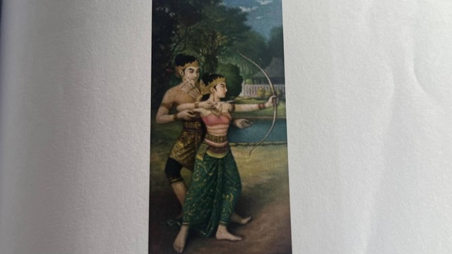 Lukisan bertajuk Rama Sinta karya Gambir Anom yang laku terjual Rp 60 juta dalam pameran dan lelang lukisan Kemenkeu pada Sabtu (27/1).Foto: Widya Islamiati/kumparan