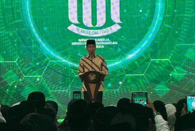 Presiden Joko Widodo saat memberikan sambutan dalam peresmian gedung kampus terpadu UNU Yogyakarta, Rabu (31/1). Foto: Rizky Arbasena/Pandangan Jogja