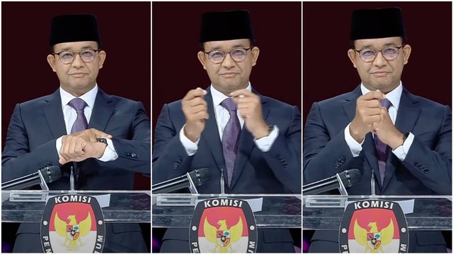 Capres 01 Anies Baswedan menggunakan bahasa isyarat. Dok: YouTube KPU RI