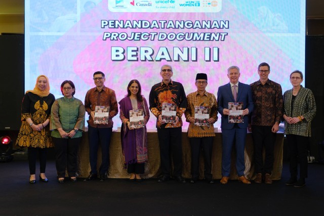 Peluncuran kerja sama program BERANI II antara Pemerintah Indonesia, UNFPA, UNICEF, dan UN Women di Hotel Pullman Jakarta, Kamis (25/2/2024). Foto: UNFPA