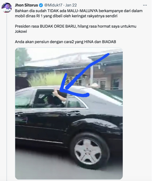 Viral narasi Ibu Negara Iriana mengacungkan dua jari dari mobil RI-1 saat kunker ke Jateng. Foto: Dok Twitter