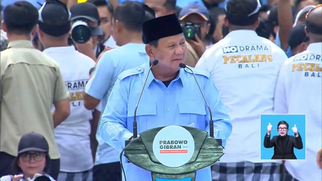 Capres 02 Prabowo Subianto berpidato pada kampanye akbar di Stadion Utama GBK, Jakarta, Sabtu (10/2/2024). Foto: Youtube/Waktunya Indonesia Maju