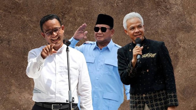 Kolase Anies Baswedan, Prabowo Subianto dan Ganjar Pranowo. Foto: Reuters dan kumparan
