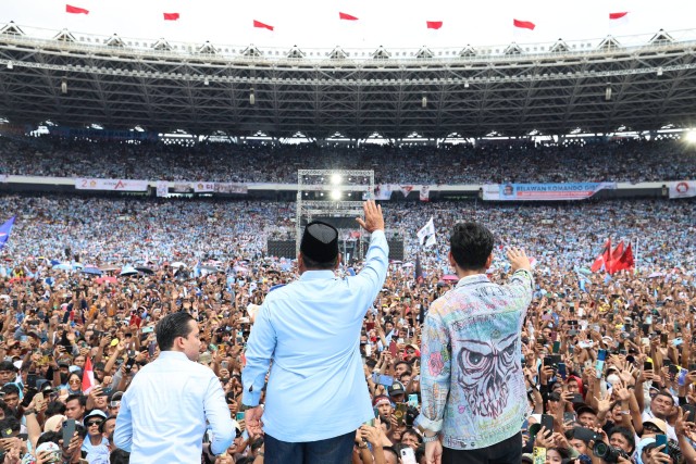 Capres nomor urut 02 Prabowo Subianto memberikan pidato saat kampanye akbar di Stadion Gelora Bung Karno, Jakarta, Sabtu (10/2/2024). Foto: Dok. Istimewa