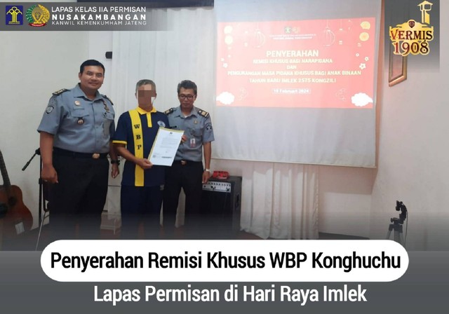 Penyerahan Remisi Khusus WBP Konghuchu Lapas Permisan di Hari Raya Imlek