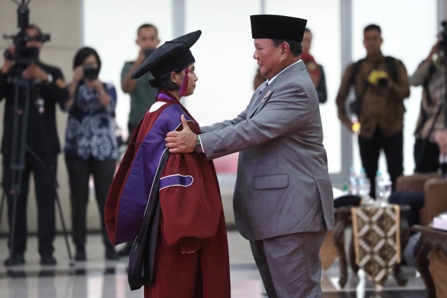 Menhan Prabowo Subianto di acara wisuda mahasiswa Unhan RI, Sentul, Bogor. Foto: Dok. Istimewa